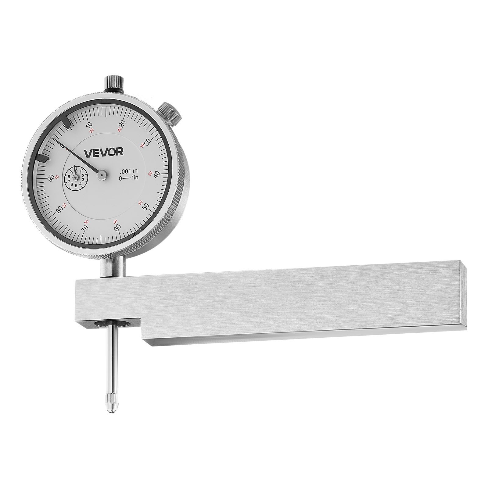 Czujnik tarczowy VEVOR z metalową podstawą, dokładność 0,03 mm, zakres 0-25,4 mm, łatwy do odczytu czujnik tarczowy, profesjonalny do pomiarów w ciasnych przestrzeniach, obróbka przemysłowa i inspekcja, precyzyjne testowanie