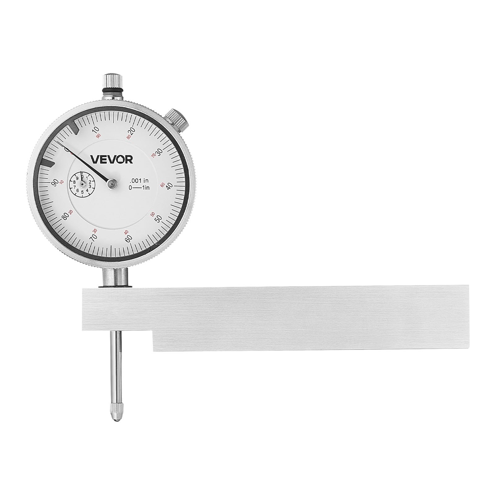 Czujnik tarczowy VEVOR z metalową podstawą, dokładność 0,03 mm, zakres 0-25,4 mm, łatwy do odczytu czujnik tarczowy, profesjonalny do pomiarów w ciasnych przestrzeniach, obróbka przemysłowa i inspekcja, precyzyjne testowanie