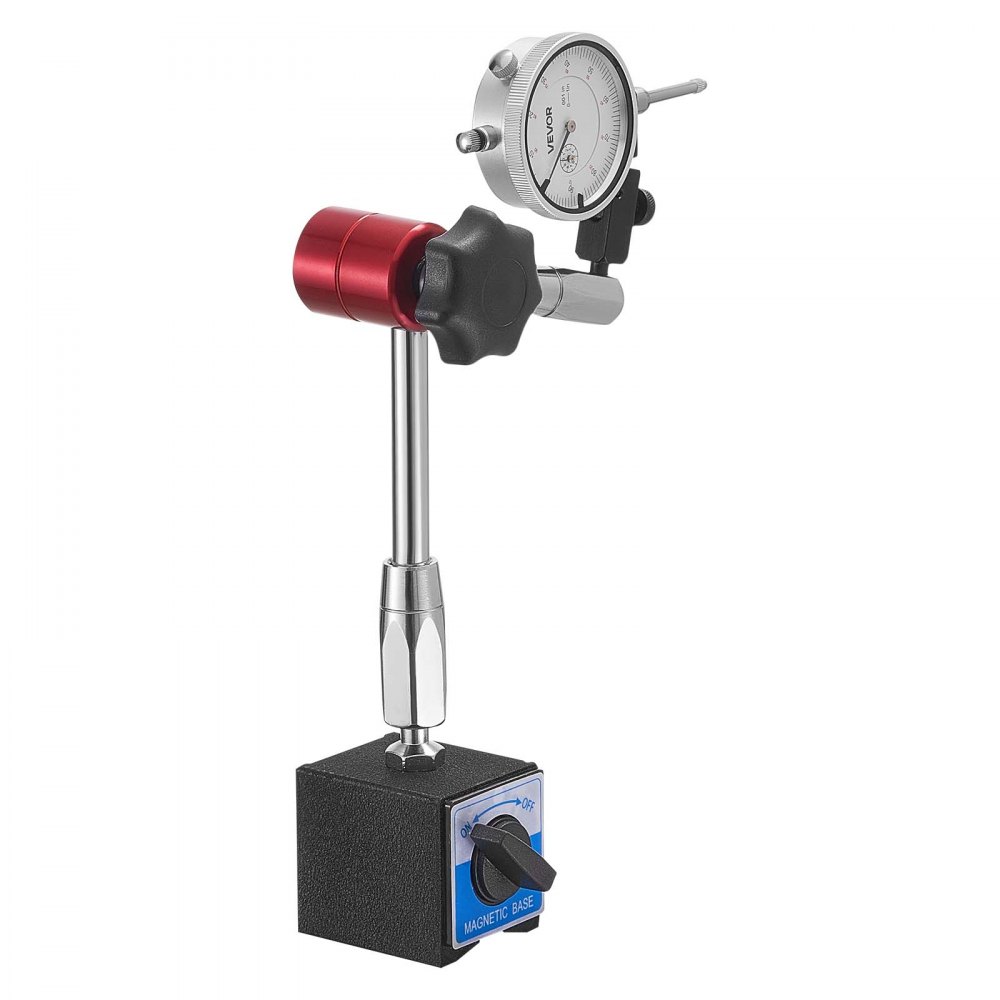 Czujnik zegarowy VEVOR z podstawą magnetyczną, podstawa magnetyczna, dokładność 0,03 mm, zakres 0–25,4 mm, uchwyt czujnika zegarowego, profesjonalny do konfiguracji maszyn, pomiar w wąskich obszarach, łatwy do odczytu