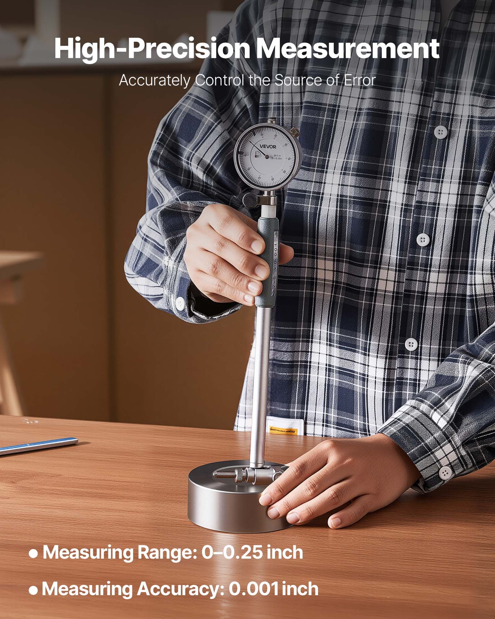 Zestaw czujników zegarowych VEVOR do pomiaru średnicy wewnętrznej, czujnik zegarowy o dokładności 0,03 mm, czujnik średnicy 0-6,35 mm, czujnik średnicy z prętem, etui, kowadła do pomiarów obróbki przemysłowej