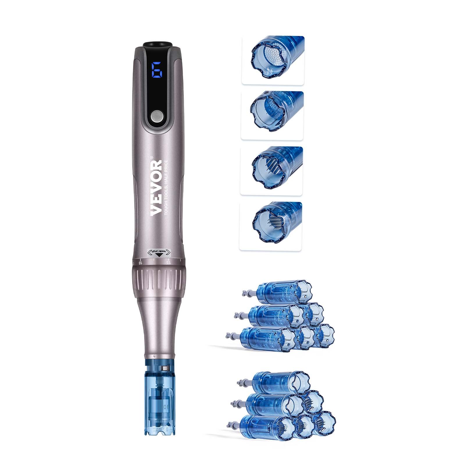 VEVOR Professional Microneedling Pen M8S, elektryczny Derma Pen z 12 wkładami zapobiegającymi cofaniu się płynu, urządzenie kosmetyczne Dermapen z 6 zmiennymi prędkościami, wyświetlaczem LCD i regulowaną długością igły w zakresie 0–2,5 mm