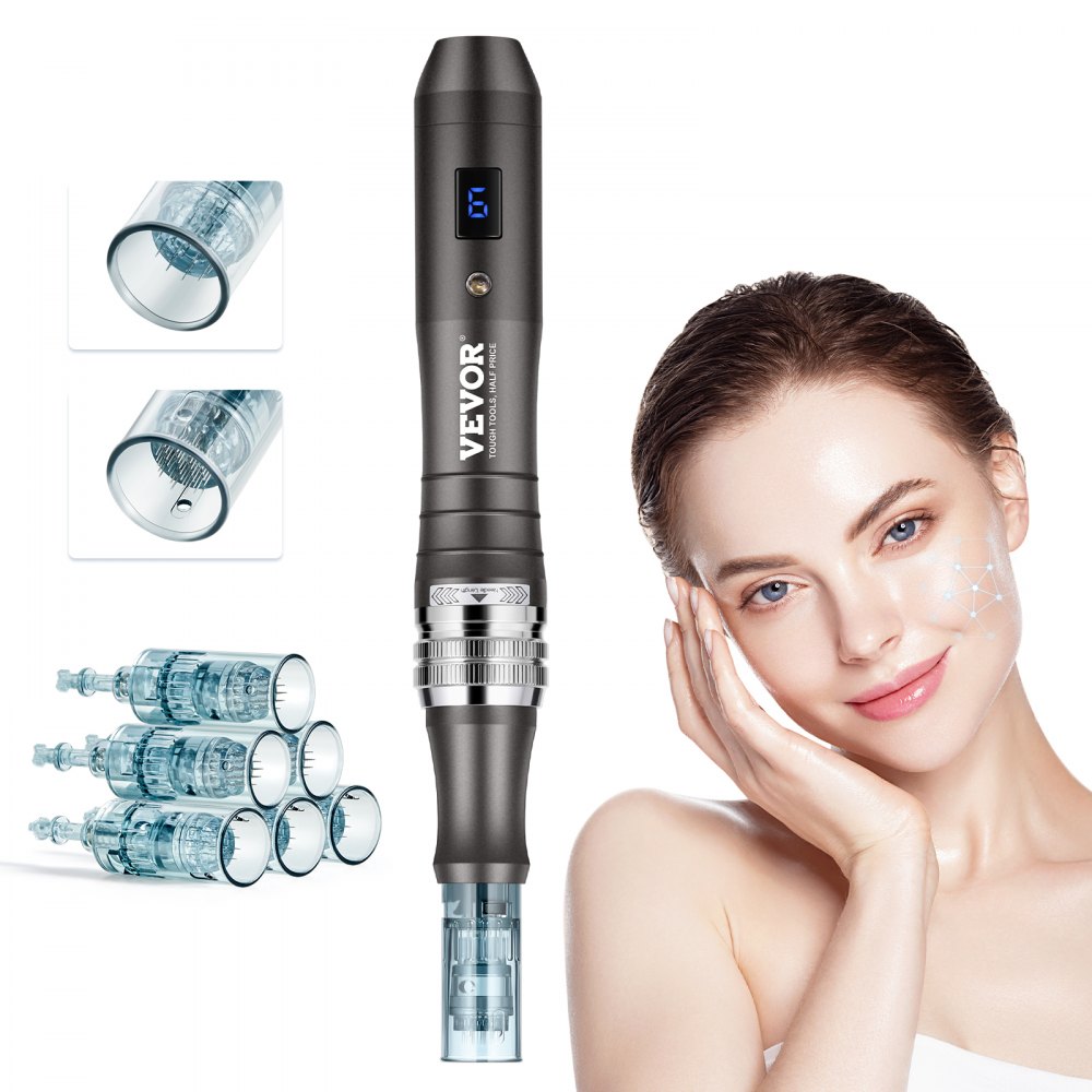 VEVOR Electric Dermapen Microneedling Pen 6-biegowy z 6 igłami przeciwstarzeniowymi