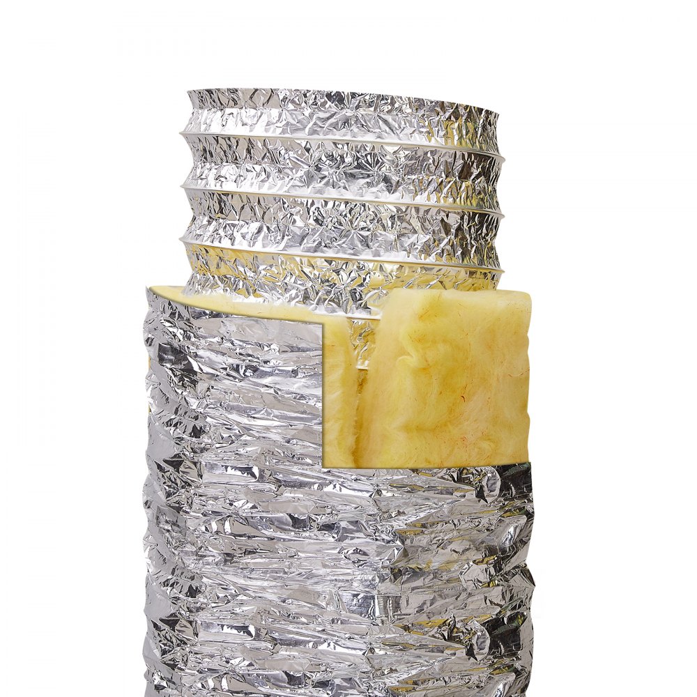 Wąż elastyczny aluminiowy VEVOR o długości 7620 mm, przewód wentylacyjny, elastyczny aluminiowy, Φ130 mm, R-4,2, wartość oporu cieplnego, grubość rury 25 mm, wąż aluminiowy, izolacja, wata, przewody powietrzne, Owens Corning