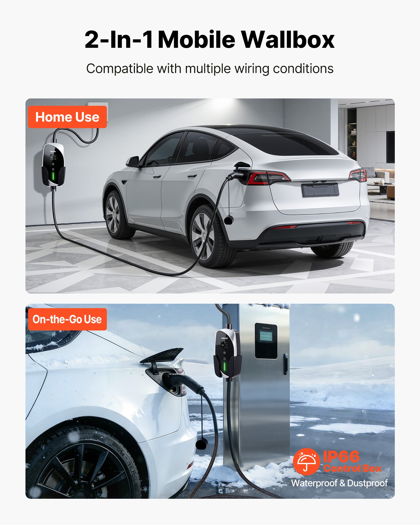 Mobilna stacja ładowania VEVOR, 3,6 kW, 16 A, typ 2, ładowarka jednofazowa z kablem ładującym 6 m, wtyczka Schuko (16 A), wyświetlacz LCD, jednostka sterująca IP66, zasilanie pojazdów elektrycznych