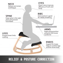 Ergonomiczne drewniane krzesło do klęczenia VEVOR z poduszką siedziska z pamięcią kształtu. Krzesło komputerowe