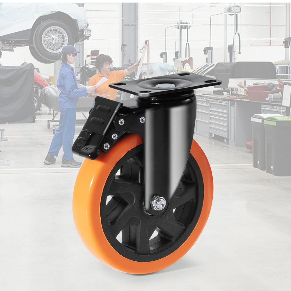 Zestaw 4 obrotowych kółek meblowych VEVOR PVC φ152,4 mm, udźwig 1,270 kg, kółka transportowe z hamulcami A/B, kółka skrzyniowe, obrotowe o 360°, kółka o dużej wytrzymałości do domów, biur, studiów, fabryk