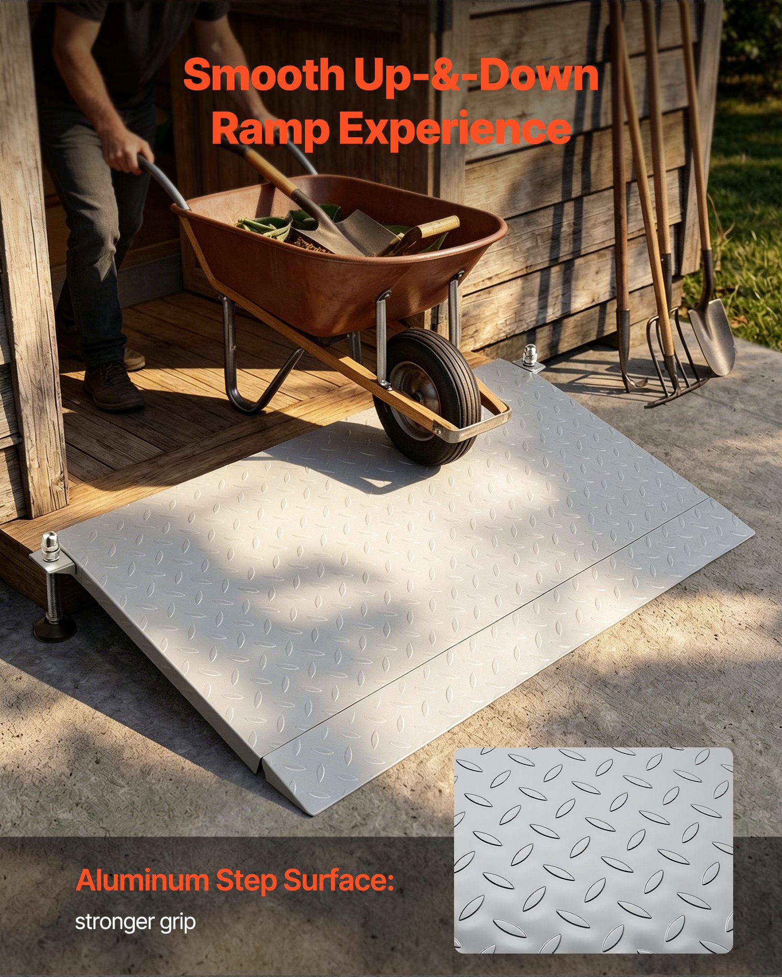 Rampa progowa VEVOR 1080x590 mm, 453,6 kg, wytrzymała, regulowana wysokość, żelazna, antypoślizgowa, stabilna rampa dla wózków inwalidzkich, skuterów, progów drzwi, krawężników i schodów