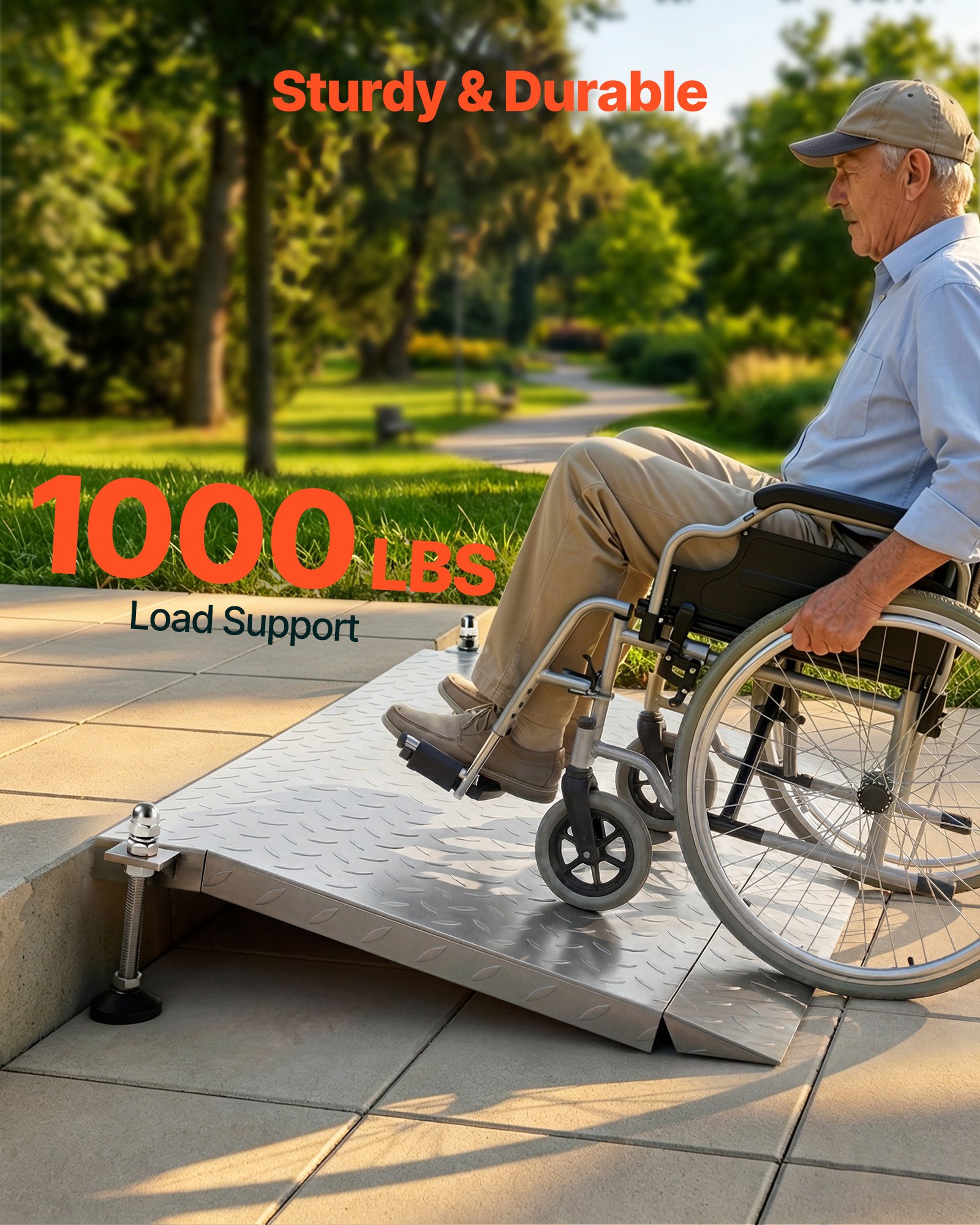 Rampa progowa VEVOR 1080x590 mm, 453,6 kg, wytrzymała, regulowana wysokość, żelazna, antypoślizgowa, stabilna rampa dla wózków inwalidzkich, skuterów, progów drzwi, krawężników i schodów