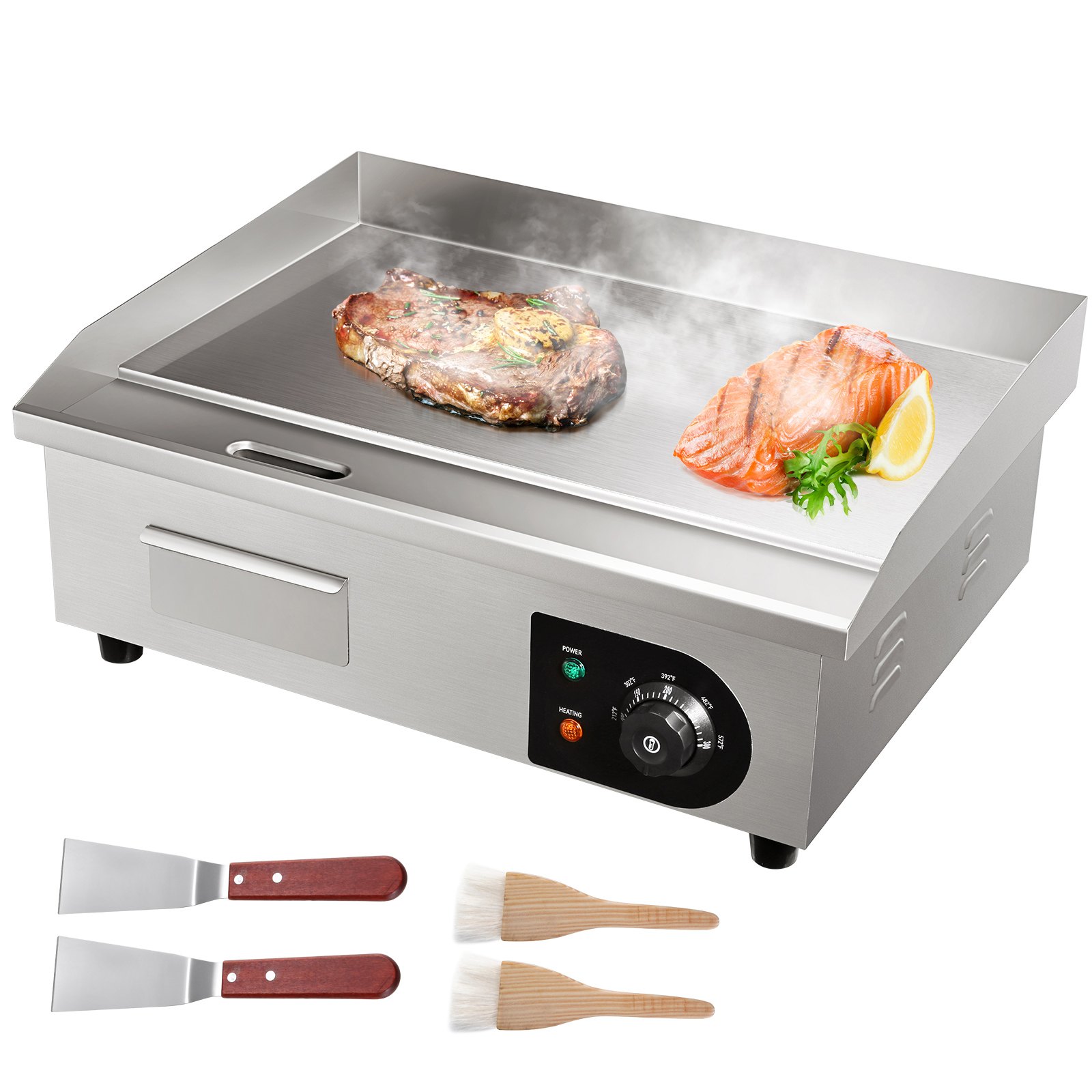 VEVOR 1600 W Elektryczna płyta grillowa 40 x 300 x 10 mm, stal nierdzewna + żeliwna płyta grillowa 542 x 430 x 220 mm ze szczotkami i łopatką, komercyjny elektryczny grill grillowy Profesjonalny grill Plancha