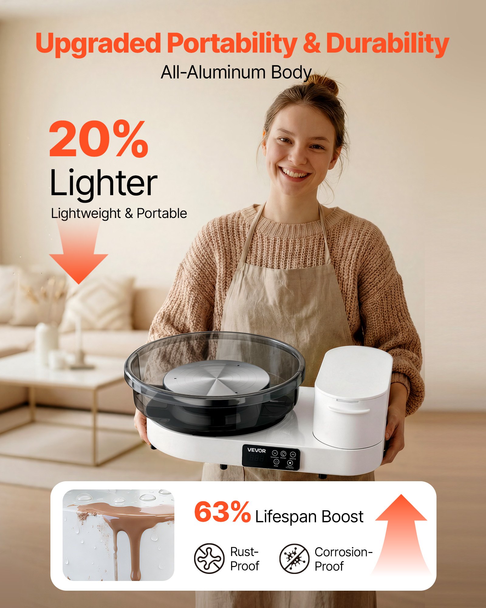 Koło garncarskie elektryczne VEVOR 450 W, talerz obrotowy 28 cm / 36 cm, maszyna garncarska z pedałem nożnym i regulowaną prędkością 30-300 obr./min oraz aluminiową obudową, do samodzielnego tworzenia glinianych modeli