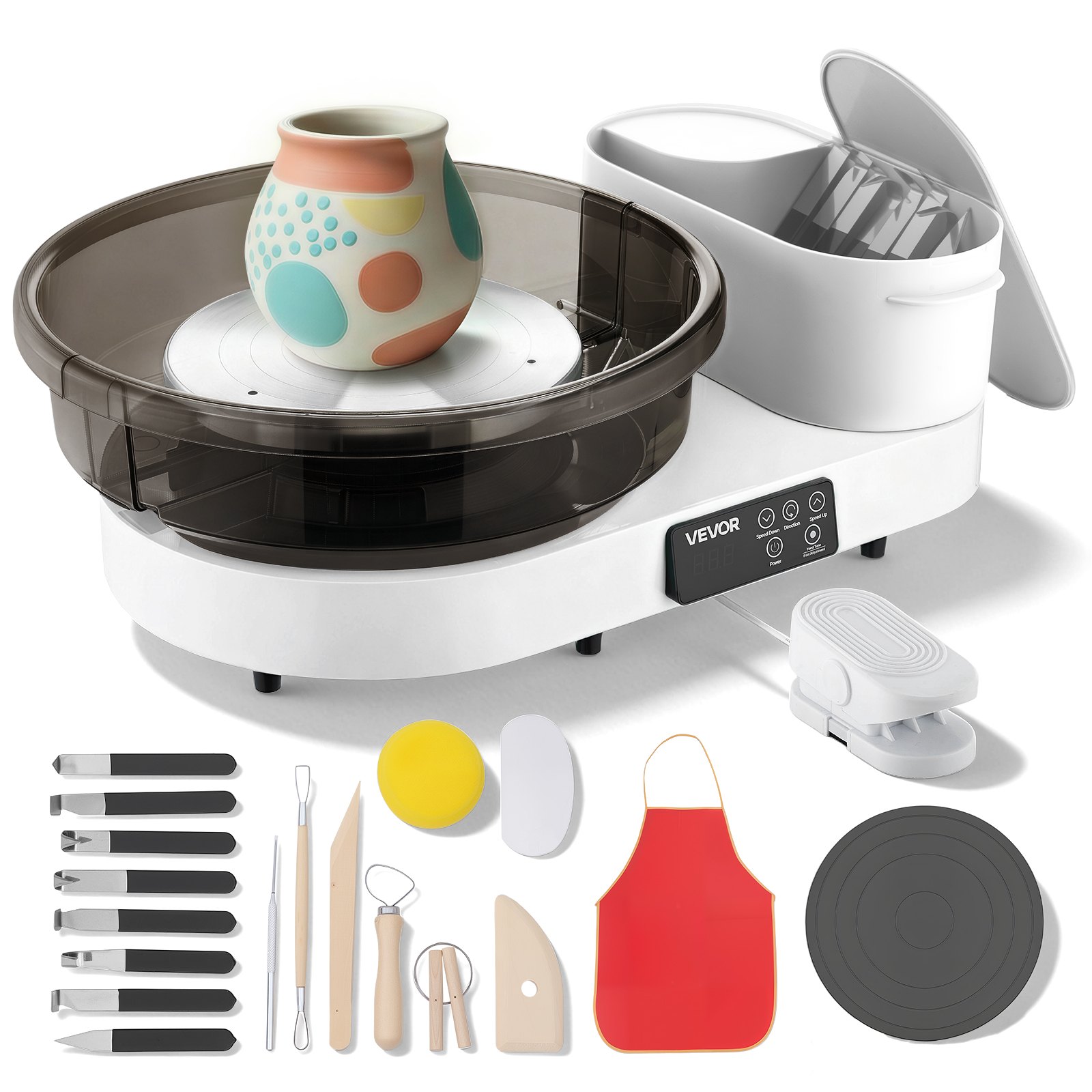 Koło garncarskie elektryczne VEVOR 450 W, talerz obrotowy 28 cm / 36 cm, maszyna garncarska z pedałem nożnym i regulowaną prędkością 30-300 obr./min oraz aluminiową obudową, do samodzielnego tworzenia glinianych modeli