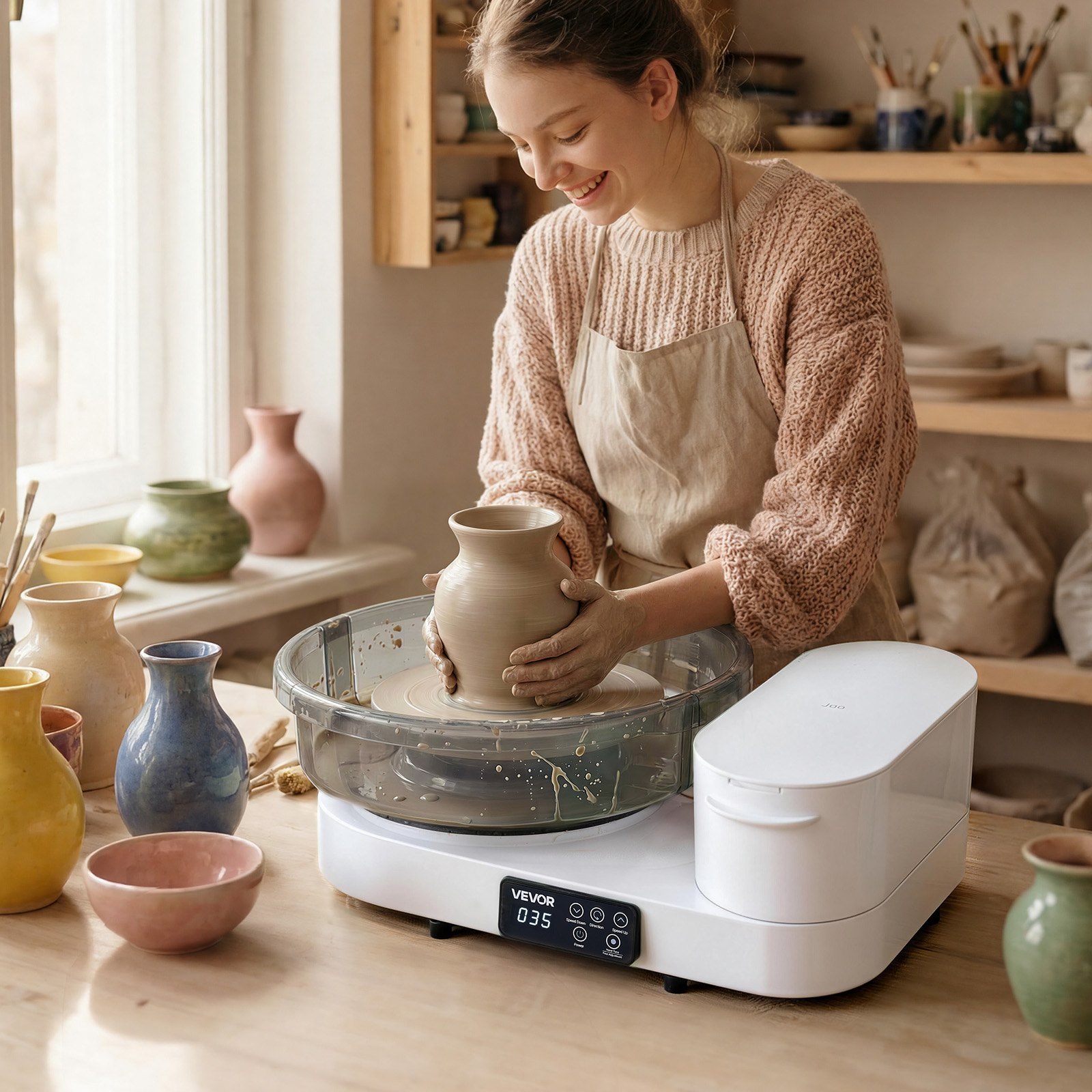 Koło garncarskie elektryczne VEVOR 450 W, talerz obrotowy 28 cm / 36 cm, maszyna garncarska z pedałem nożnym i regulowaną prędkością 30-300 obr./min oraz aluminiową obudową, do samodzielnego tworzenia glinianych modeli