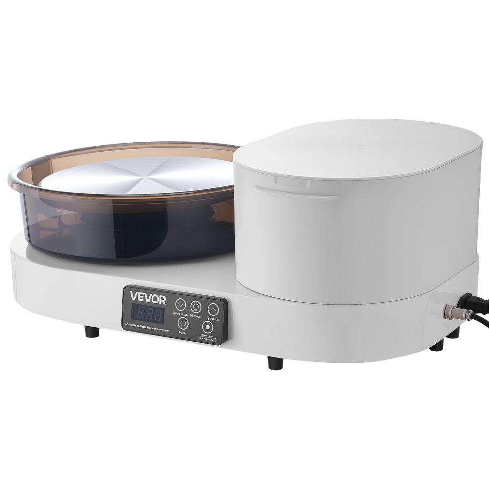 Koło garncarskie elektryczne VEVOR 450 W, talerz obrotowy 28 cm, maszyna garncarska z pedałem nożnym i regulowaną prędkością 30-300 obr./min oraz skrzynką narzędziową, idealne dla początkujących w tworzeniu glinianych modeli, białe