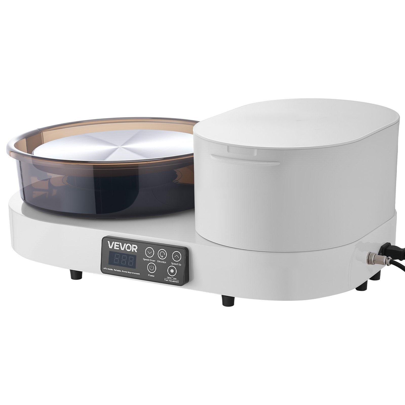 Koło garncarskie elektryczne VEVOR 450 W, talerz obrotowy 28 cm, maszyna garncarska z pedałem nożnym i regulowaną prędkością 30-300 obr./min oraz skrzynką narzędziową, idealne dla początkujących w tworzeniu glinianych modeli, białe