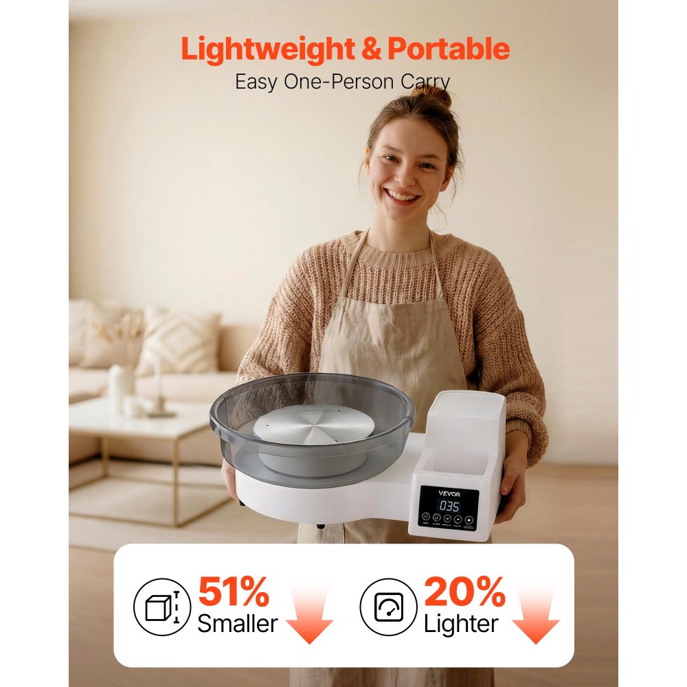 Koło garncarskie elektryczne VEVOR 450 W, talerz obrotowy 28 cm (aluminium), maszyna garncarska z pedałem nożnym i regulowaną prędkością 30-300 obr./min oraz obudową PP, do samodzielnego tworzenia glinianych modeli, białe