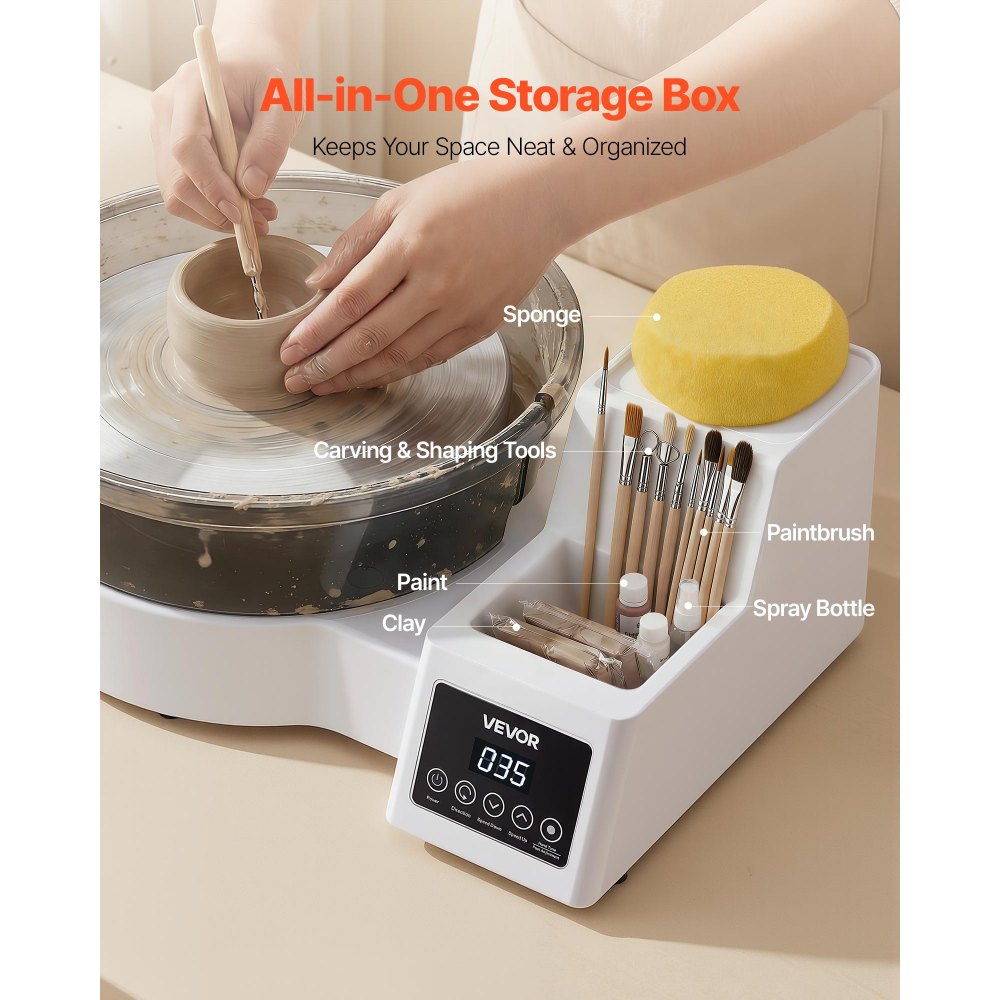 Koło garncarskie elektryczne VEVOR 450 W, talerz obrotowy 28 cm (aluminium), maszyna garncarska z pedałem nożnym i regulowaną prędkością 30-300 obr./min oraz obudową PP, do samodzielnego tworzenia glinianych modeli, białe
