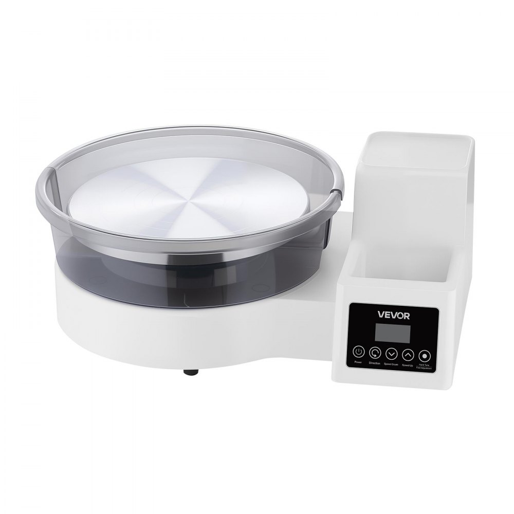 Koło garncarskie elektryczne VEVOR 450 W, talerz obrotowy 28 cm (aluminium), maszyna garncarska z pedałem nożnym i regulowaną prędkością 30-300 obr./min oraz obudową PP, do samodzielnego tworzenia glinianych modeli, białe