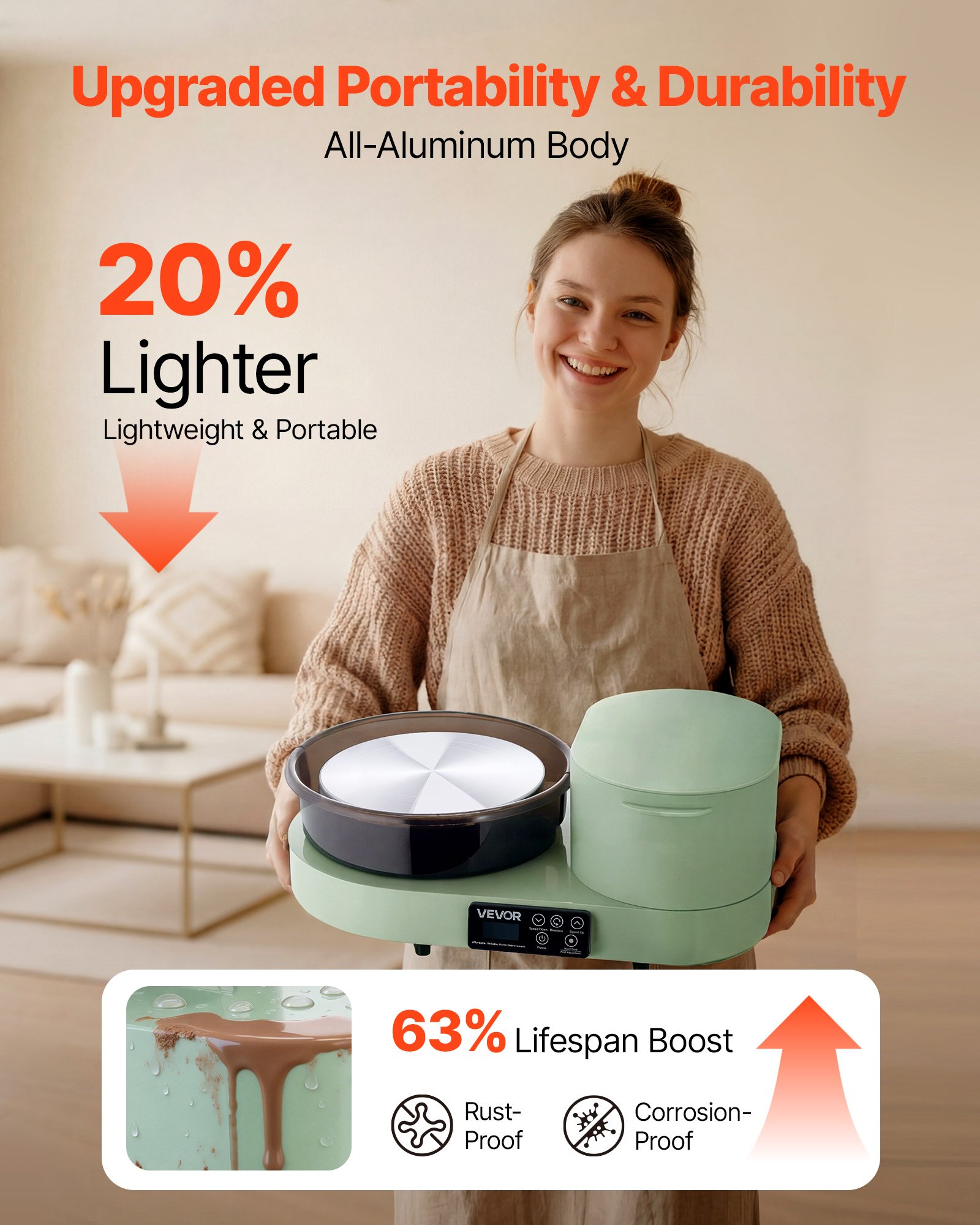 Koło garncarskie elektryczne VEVOR 450 W, talerz obrotowy 28 cm (aluminium), maszyna garncarska z pedałem nożnym i regulowaną prędkością 30-300 obr./min oraz aluminiową obudową, do samodzielnego tworzenia glinianych modeli