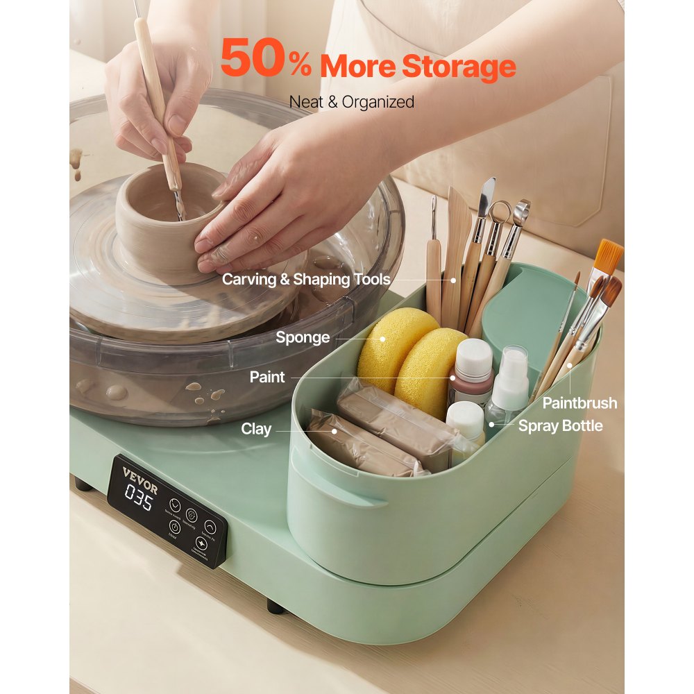 VEVOR Pottery Wheel for Adults, 36 and 28 cm Turntables, 450W Electric Table Top Pottery Wheel with Foot Pedal, 30-300 RPM Adjustable Speed, Aluminum Body, for Beginners, DIY Clay Art Craft, Green