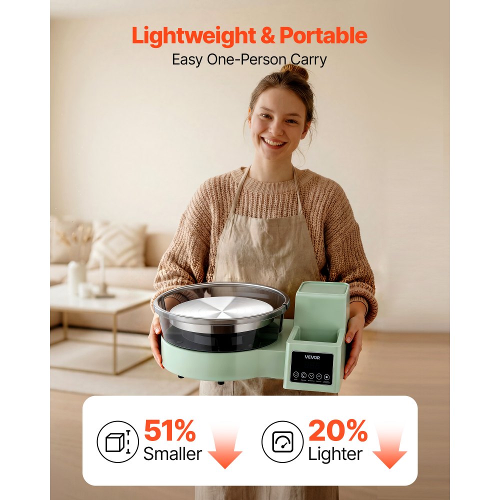 Koło garncarskie elektryczne VEVOR 450 W, talerz obrotowy 28 cm (aluminium), maszyna garncarska z pedałem nożnym i regulowaną prędkością 30-300 obr./min oraz obudową PP, do samodzielnego tworzenia glinianych modeli, kolor zielony