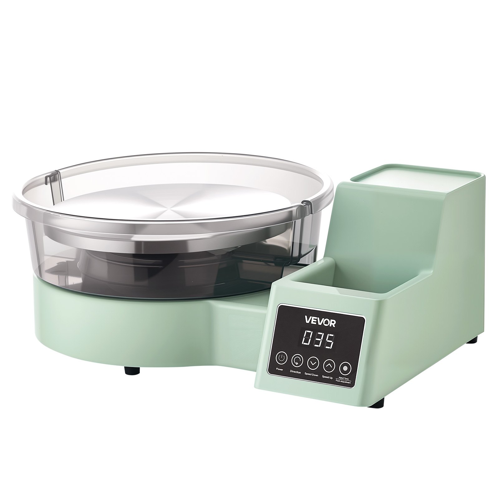 Koło garncarskie elektryczne VEVOR 450 W, talerz obrotowy 28 cm (aluminium), maszyna garncarska z pedałem nożnym i regulowaną prędkością 30-300 obr./min oraz obudową PP, do samodzielnego tworzenia glinianych modeli, kolor zielony