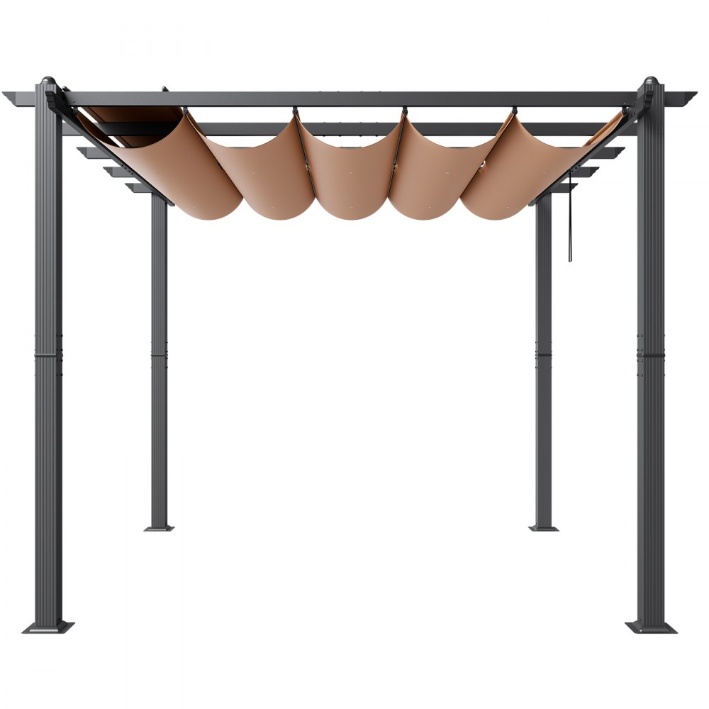VEVOR 2,97x2,97 m Rozkładana pergola ogrodowa z baldachimem, aluminiowa pergola z rozsuwanym baldachimem, nowoczesna pergola z dachem przeciwsłonecznym na patio, do ogrodów, na tarasy (beżowa)