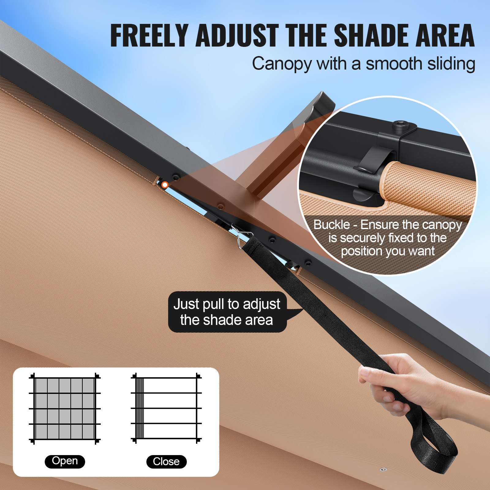 VEVOR 10'x10' Rozsuwana pergola ogrodowa z baldachimem, aluminiowa pergola z rozsuwanym baldachimem, nowoczesna pergola z dachem przeciwsłonecznym do patio, ogrodów, tarasów, podwórek (beżowa)