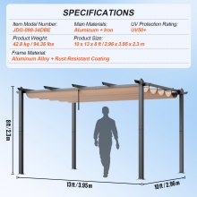 VEVOR Pavilion Namiot ogrodowy Pergola zewnętrzna Baldachim przeciwsłoneczny 2,96 x 3,95 x 2,3 m beżowy