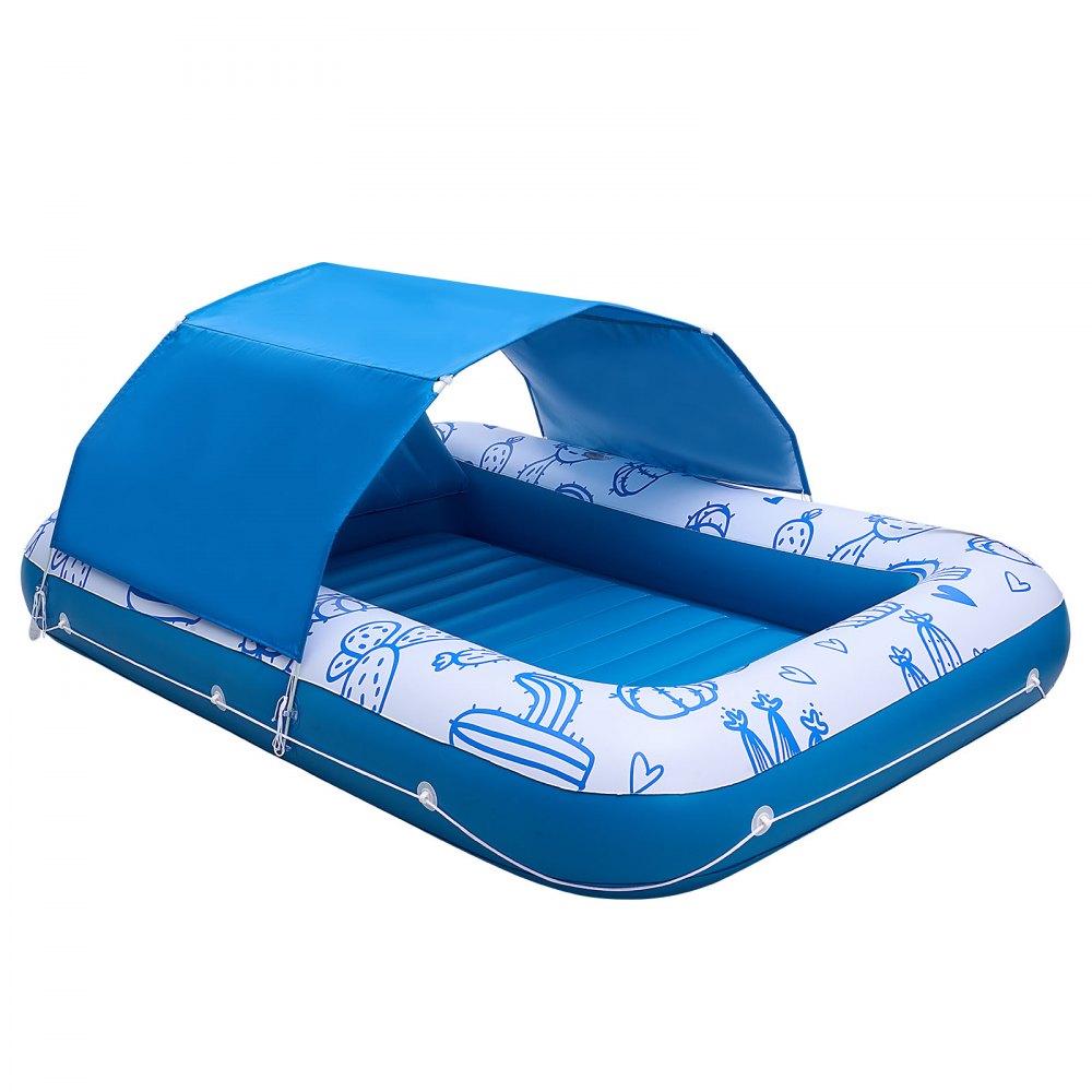 VEVOR Inflatable Pool Float with UPF 50+ Canopy, 2.09 x 1.4m Large Tanning Pool Floating Lounger for Adults, 250kg Capacity Sunbathing Lounger Floaties with Pillow, Phone & Cup Holder for Water Fun