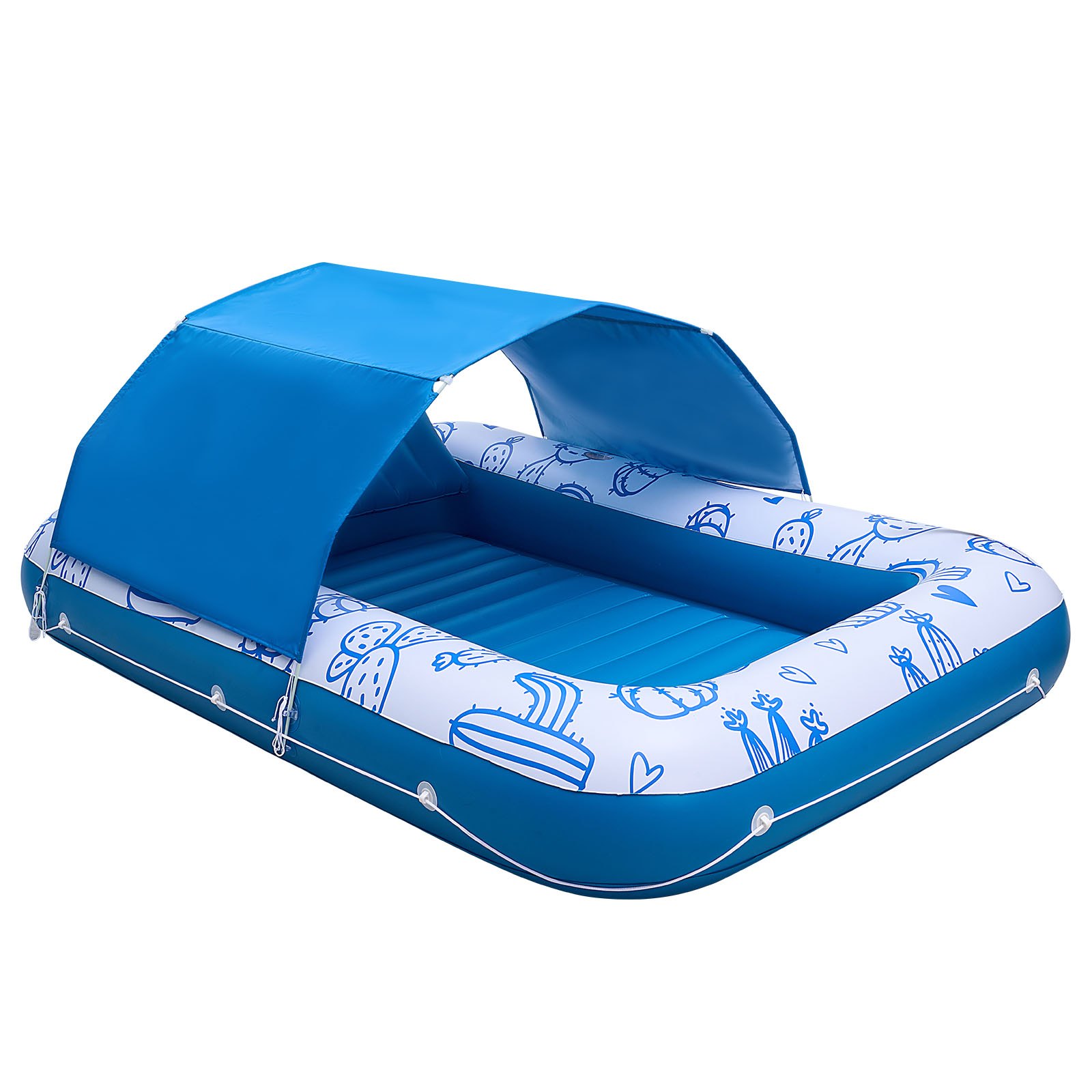 VEVOR Inflatable Pool Float with UPF 50+ Canopy, 2.09 x 1.4m Large Tanning Pool Floating Lounger for Adults, 250kg Capacity Sunbathing Lounger Floaties with Pillow, Phone & Cup Holder for Water Fun