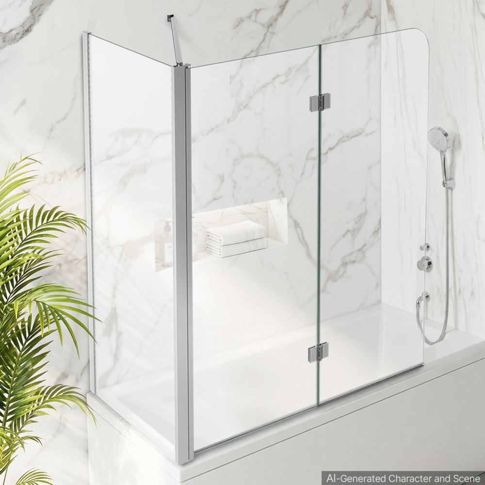 VEVOR Parawan prysznicowy do wanny 70/120x140 cm, półramowy, 6 mm, srebrny, składany, dwupanelowy, szkło bezpieczne, powłoka nano, składany o 180°, 1 stały i 2 składane panele, srebrny