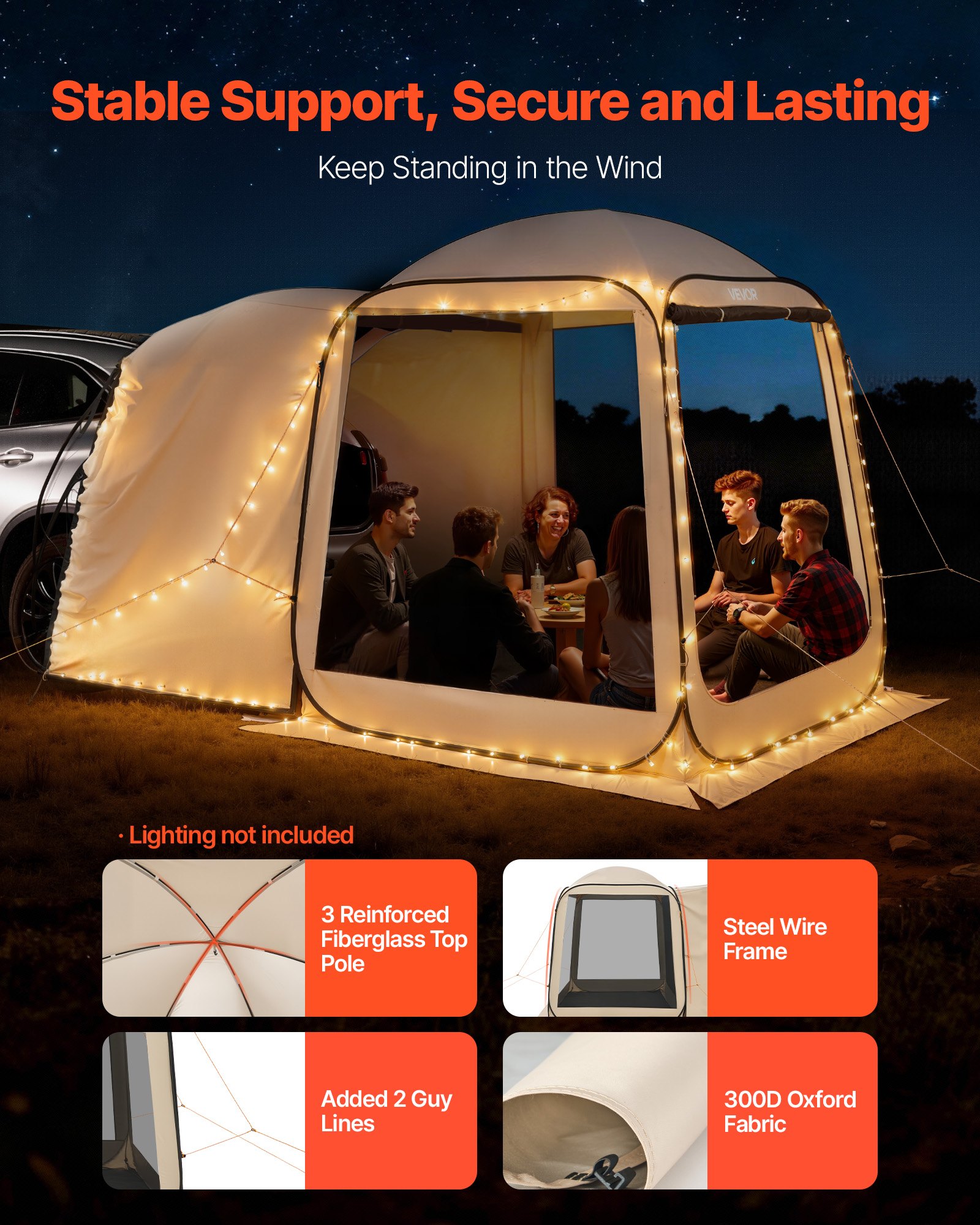 VEVOR Screen House Tent, 1825 x 1825 x 2200 mm, 4-6 Person Pop Up SUV Tailgate Tent, Portable Screened in Canopy with Carry Bag, Netting Sides, for Car Camping, Garden, Outdoor Activities, Beige