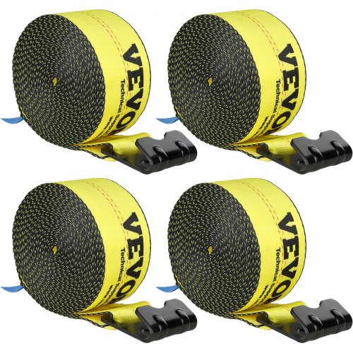 Pasy do wciągarek VEVOR 96 x 94 mm 2,7 T Nośność 8,2 T Wytrzymałość na zerwanie Pasy do samochodów ciężarowych z płaskim hakiem Pasy do mocowania na platformie Kontrola obciążenia w przyczepach Farmy Ratownictwo Osłony drzew Żółty (4 sztuki w zestawie)
