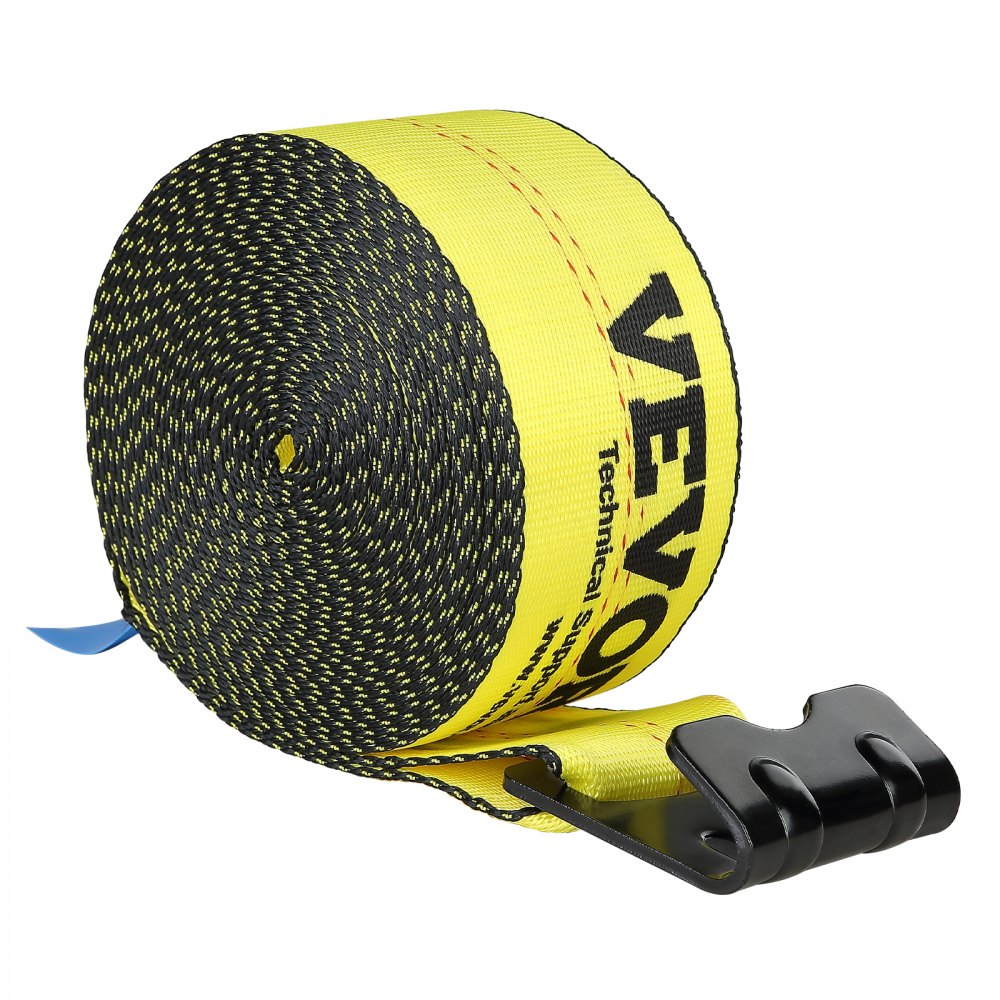Pasy do wyciągarek VEVOR 96 x 94 mm, nośność 2,7 t, wytrzymałość na zerwanie 8,2 t, pasy do ciężarówek z płaskim hakiem, pasy mocujące do platform, kontrola obciążenia przyczep, ratownictwo rolnicze, ochrona drzew, kolor żółty (opakowanie 4 szt.)