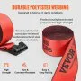 Pasy do wciągarki VEVOR, 4" x 30 stóp, udźwig 6000 funtów, wytrzymałość na zrywanie 18000 funtów, pasy do samochodów ciężarowych z płaskim hakiem, kontrola obciążenia dla przyczep, gospodarstw rolnych, ratownictwa, osłon drzew, czerwony (10 szt.)