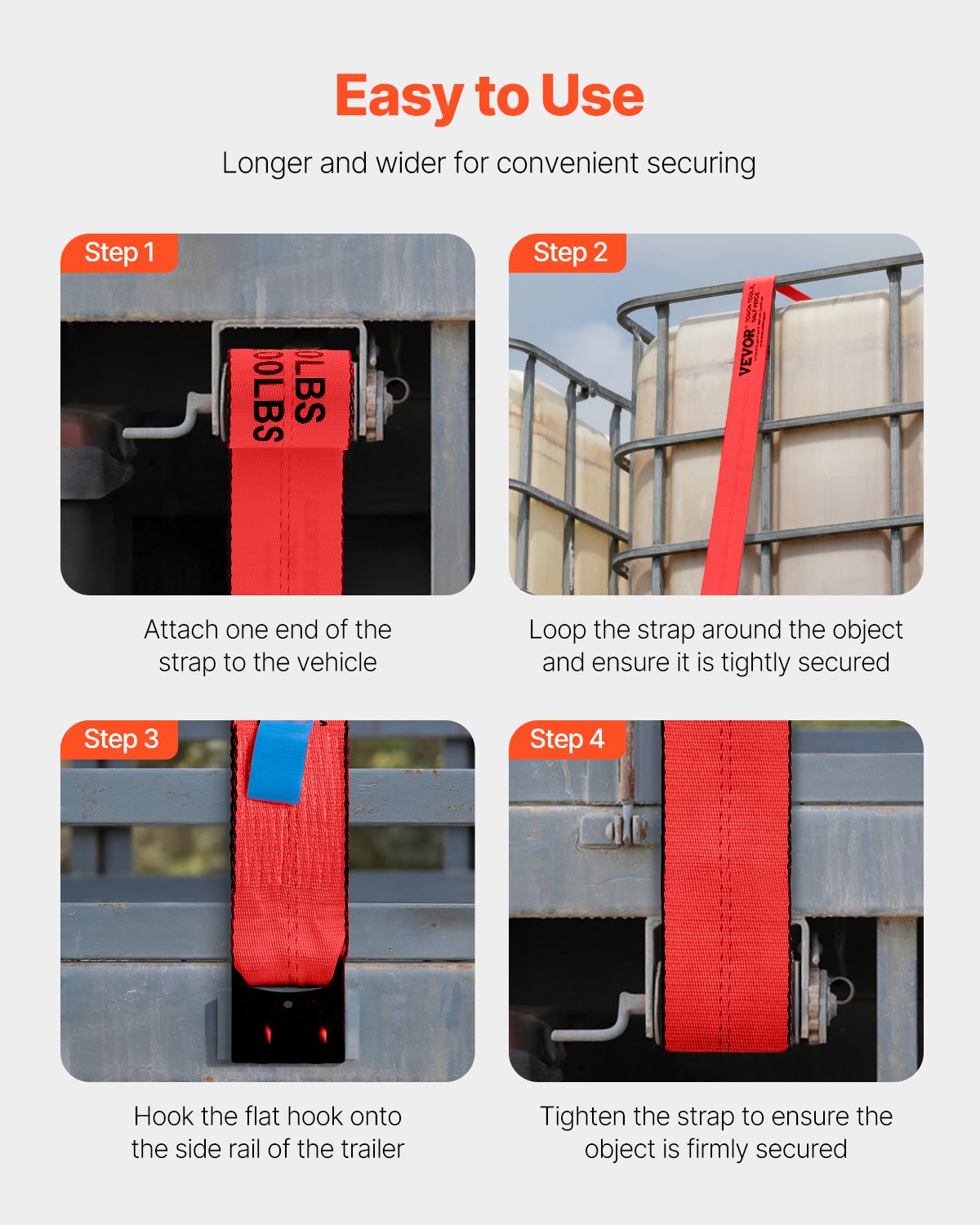 VEVOR Winch Straps, 4" x 30", 6000 lbs Load Capacity, 18000 lbs Breaking Strength, Flat Hook Truck Straps, Load Control for Trailers, Farms, Rescues, Tree Protectors, Red (10 Pack)