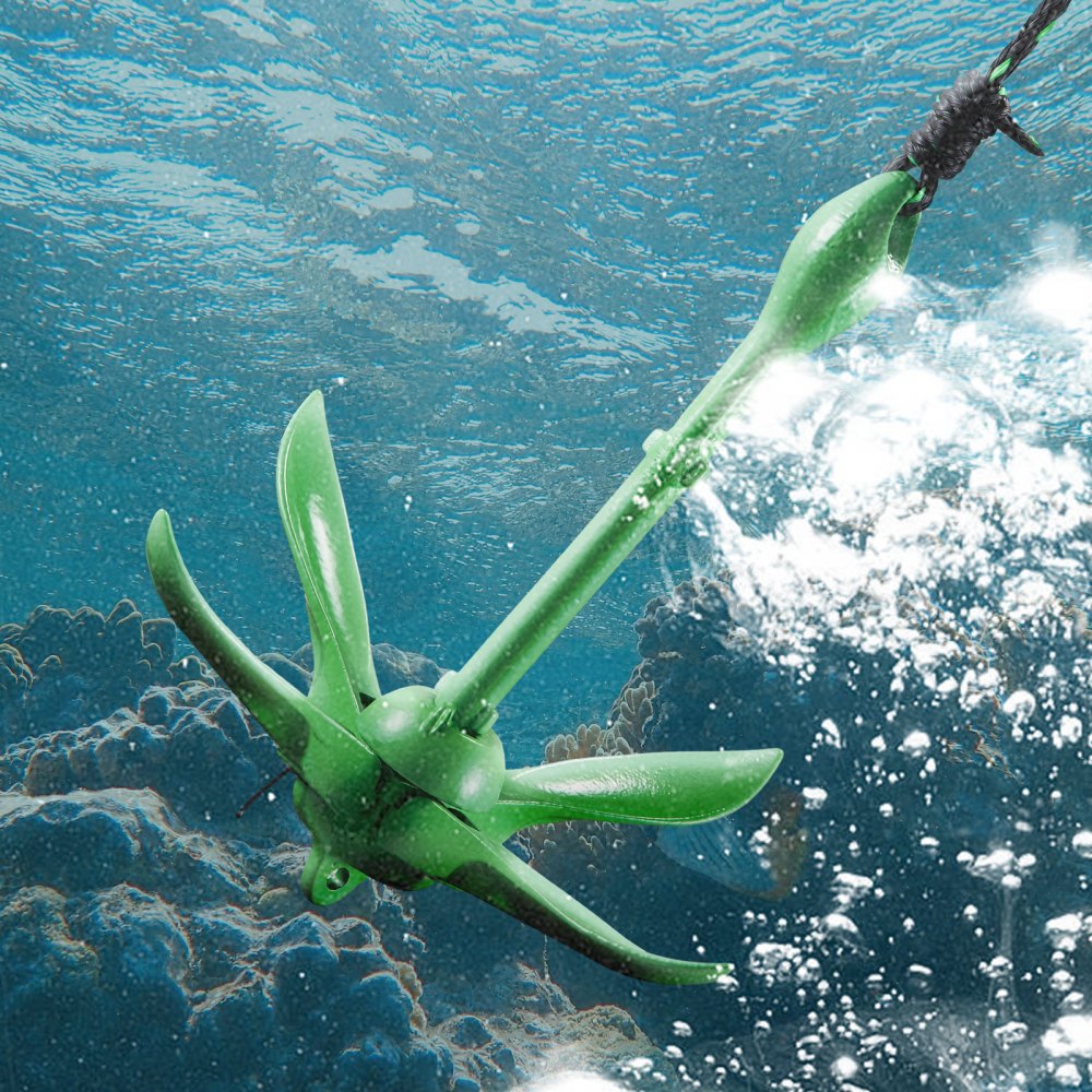 Zestaw kotwic do kajaka VEVOR, zestaw kotwic do deski wiosłowej o udźwigu 3,5 funta z liną 8 m i boją, składana kotwica do małej łodzi z torbą do przechowywania i karabińczykiem, akcesoria do kajaków, małych łodzi, kanadyjek