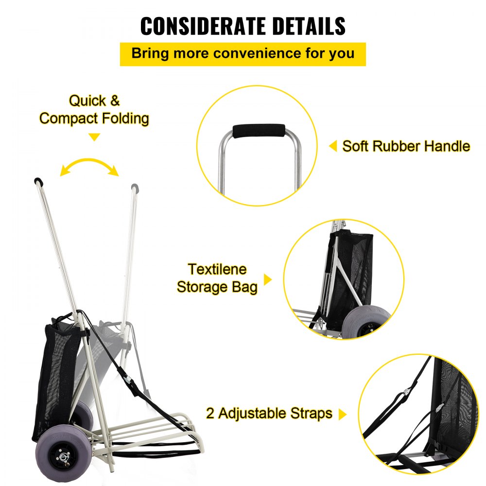 Wózek plażowy VEVOR, wózek plażowy na piasek, PCV, pokład 14" x 14,7" z kołami balonowymi 10