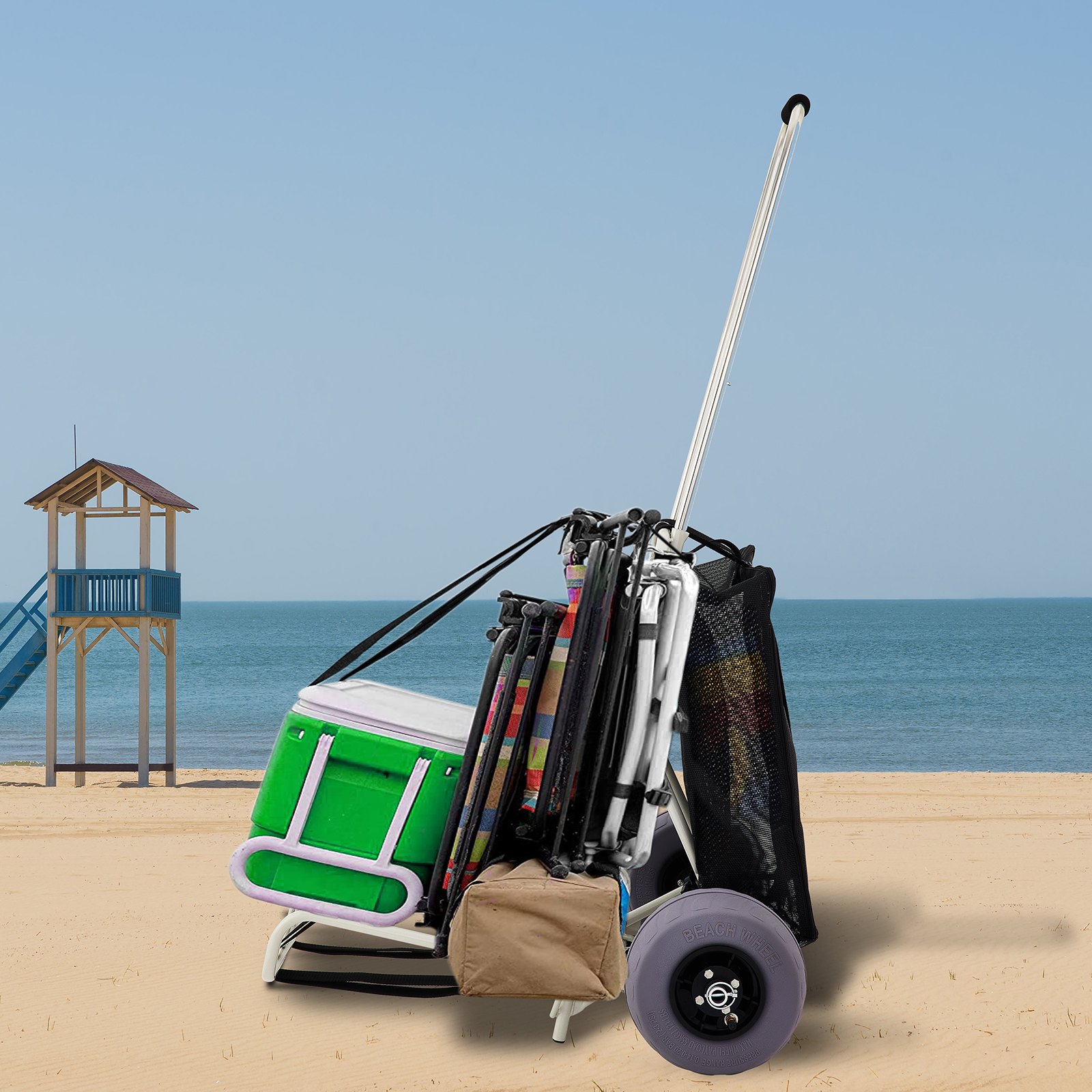 Wózek plażowy VEVOR, wózek plażowy na piasek, PCV, pokład 14" x 14,7" z kołami balonowymi 10