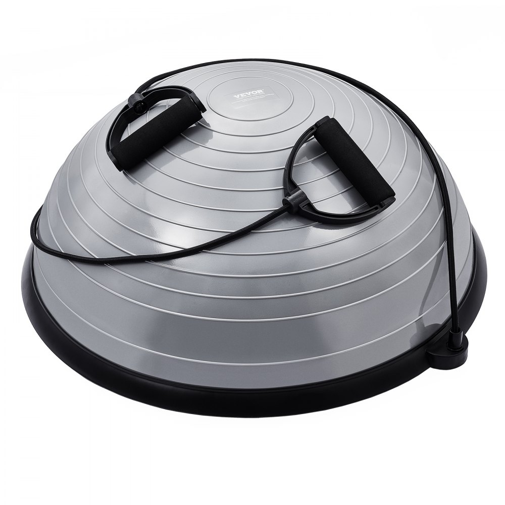 VEVOR Półpiłka treningowa, 584 mm, piłka treningowa do równowagi, piłka stabilizacyjna o nośności 300 kg, piłka do jogi z taśmami oporowymi i pompką nożną, piłka do ćwiczeń siłowych do domowej siłowni, szara