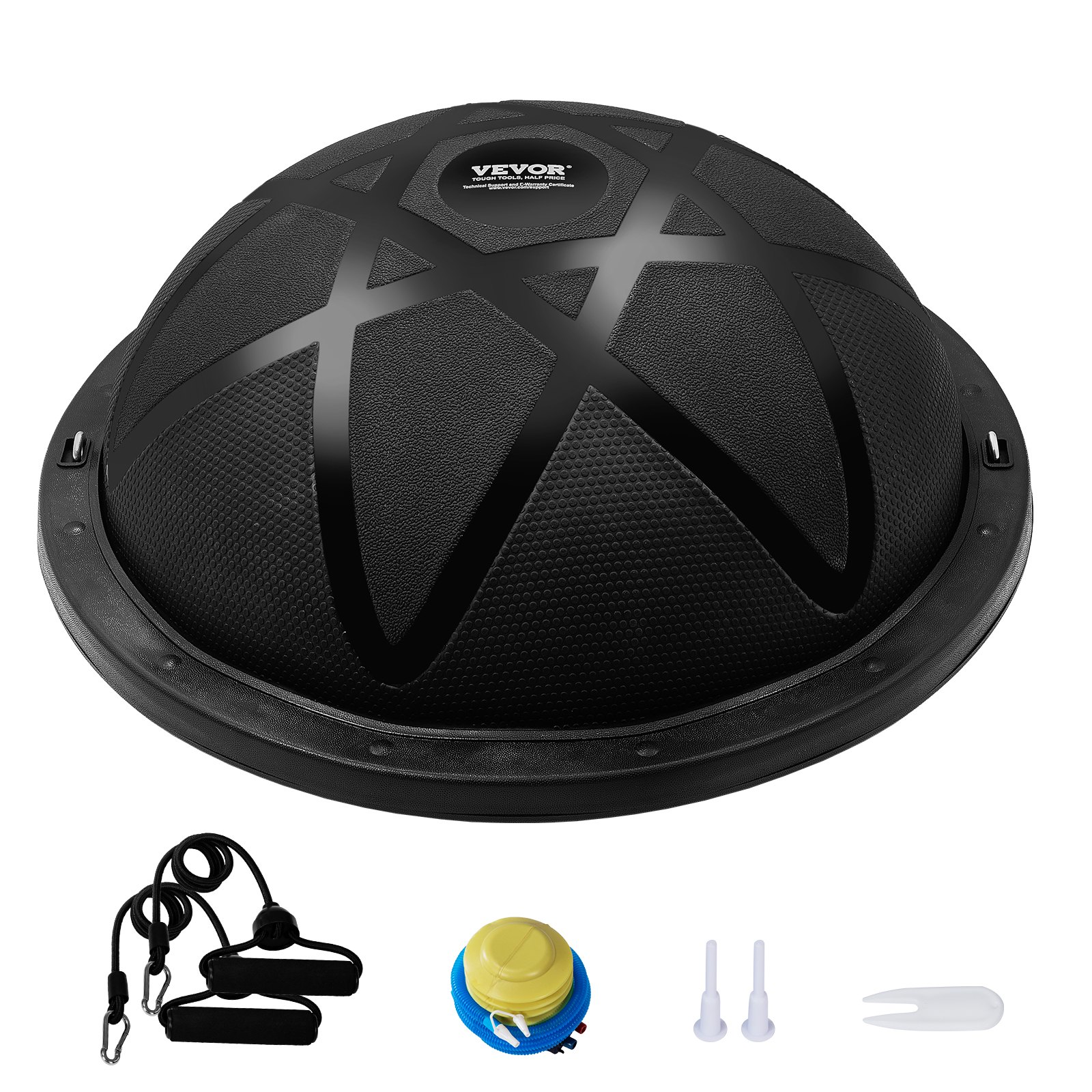 VEVOR Half-Gym Ball Trainer, 23-inch Balance Ball Trainer, 660 lbs Weight Capacity Stability Ball, Yoga Ball with Resistance Bands and Pump, Strength Fitness Ball for Home Gym, Full Body Workout, Black