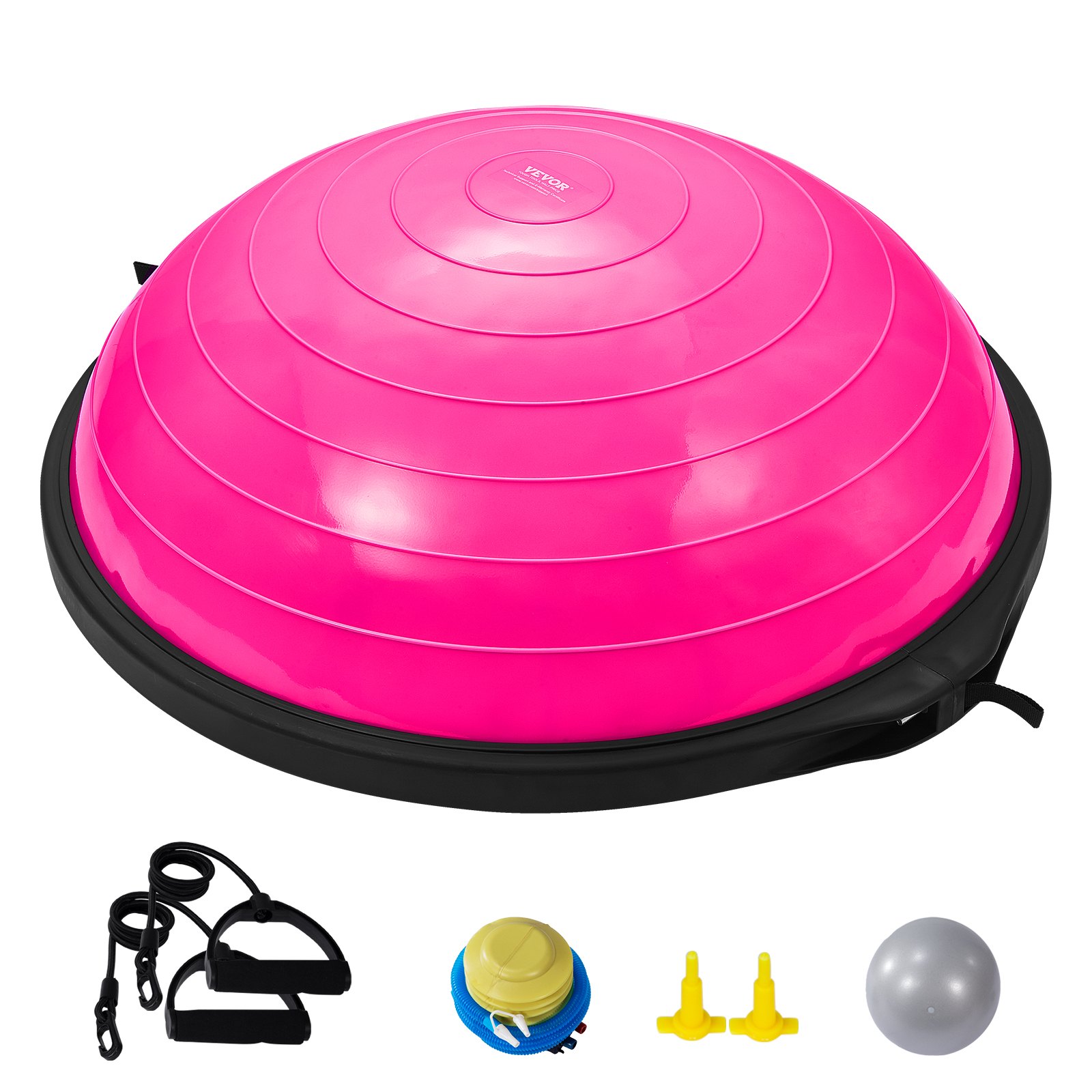 VEVOR Piłka treningowa do ćwiczeń półsztywnych, 66 cm, piłka treningowa do ćwiczeń równowagi, udźwig 680 kg, piłka do jogi z taśmami oporowymi i pompką nożną, piłka do jogi, piłka do ćwiczeń siłowych w domowej siłowni, różowa