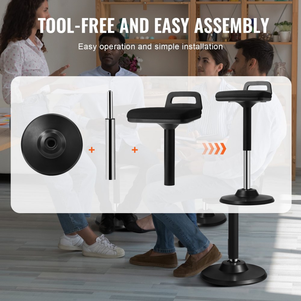 VEVOR Fotel aktywny Wobble Stool Stołek stojący z uchwytem, ​​regulowana wysokość (625-875 mm), stołek biurowy wykonany z elastycznej tkaniny i pianki, idealny do szkół, biur i domów, kąt nachylenia 8°, kolor czarny