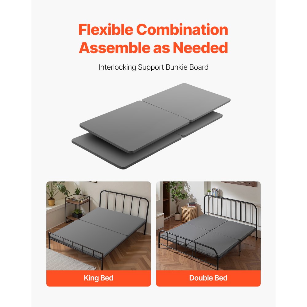 VEVOR King Size Bunkie Board, 1.5 in Bed Board Slats with 200D Oxford Cloth, Wooden Mattress Support for King Size Bed, Easy Assembly Support under Mattress, 4 Piece, Gray