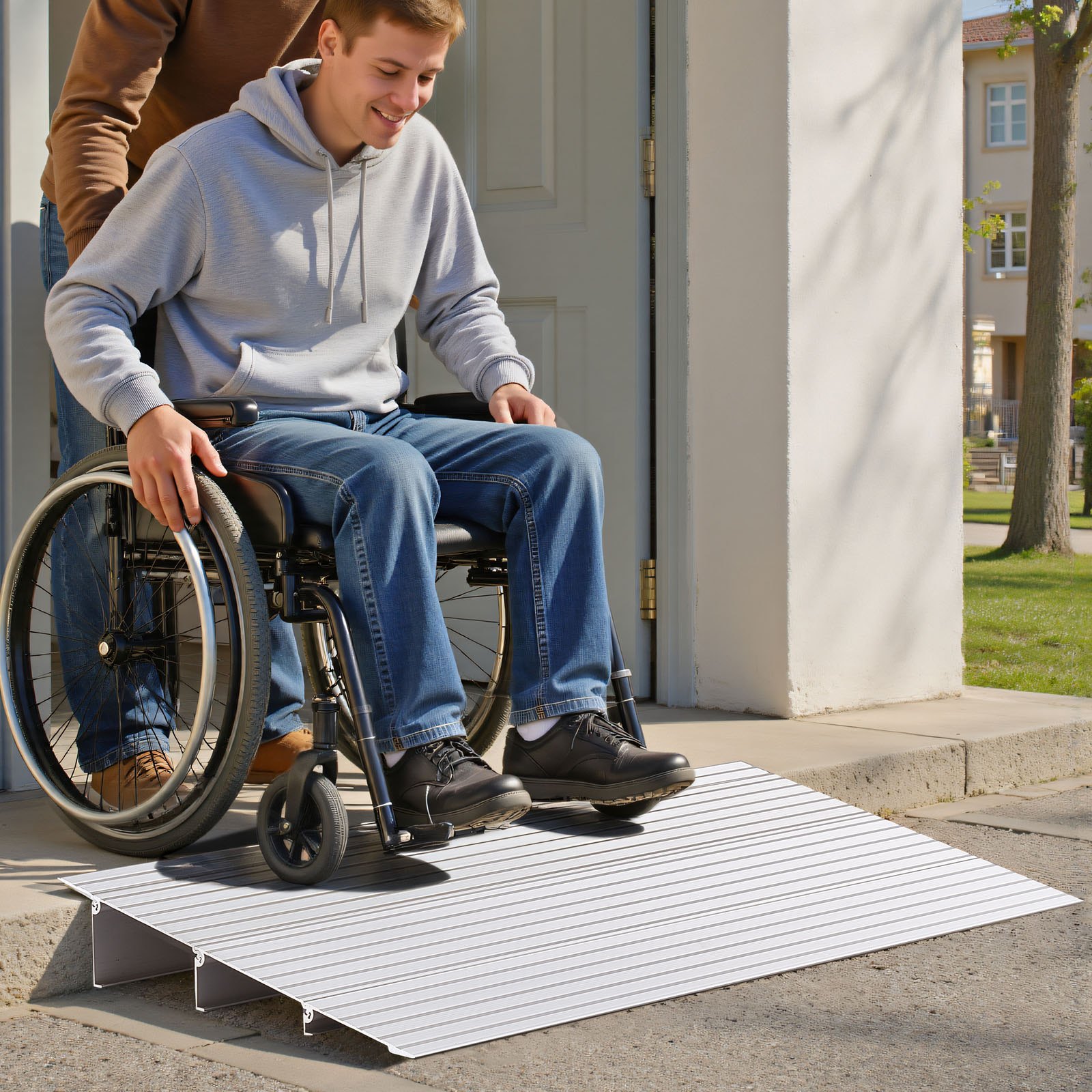 VEVOR Door Threshold Ramp, 87 mm Rise, Aluminum Alloy Threshold Ramp Rated 363 kg Load Capacity, Handicap Ramps for Home Steps for Wheelchair, Scooters, Power Chairs, Walkers, Bicycle, Tricycle