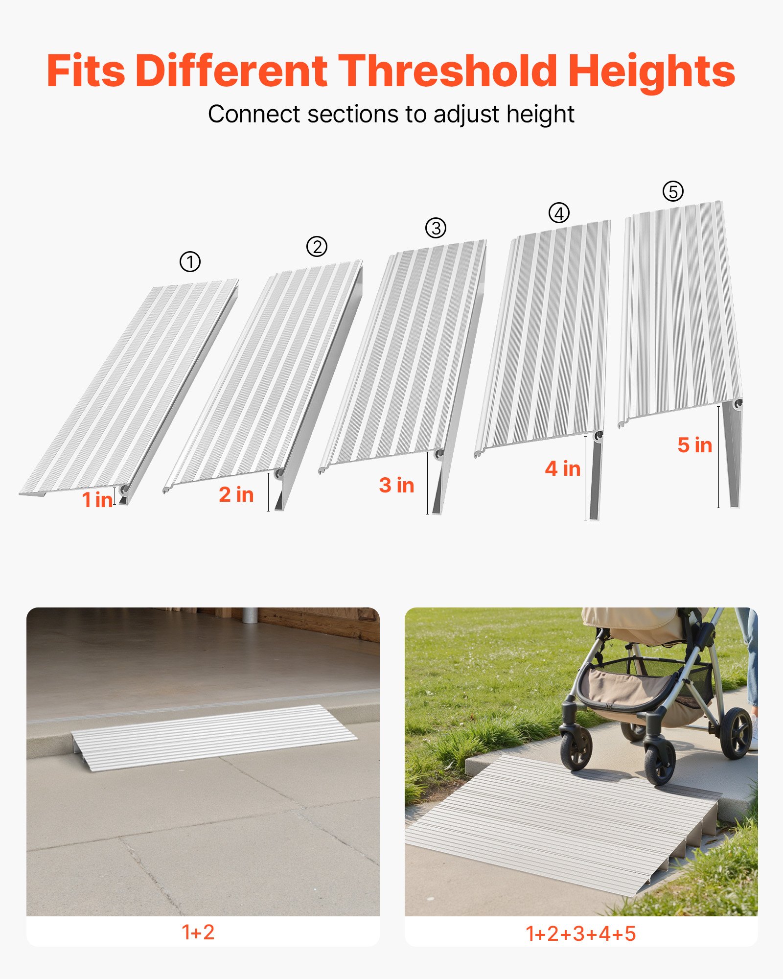 Rampa progowa VEVOR, 677x865x138 mm, aluminiowa rampa dla wózków inwalidzkich o udźwigu 360 kg, rampy krawężnikowe do schodów domowych dla wózków inwalidzkich, skuterów, chodzików, rowerów, trójkołowców