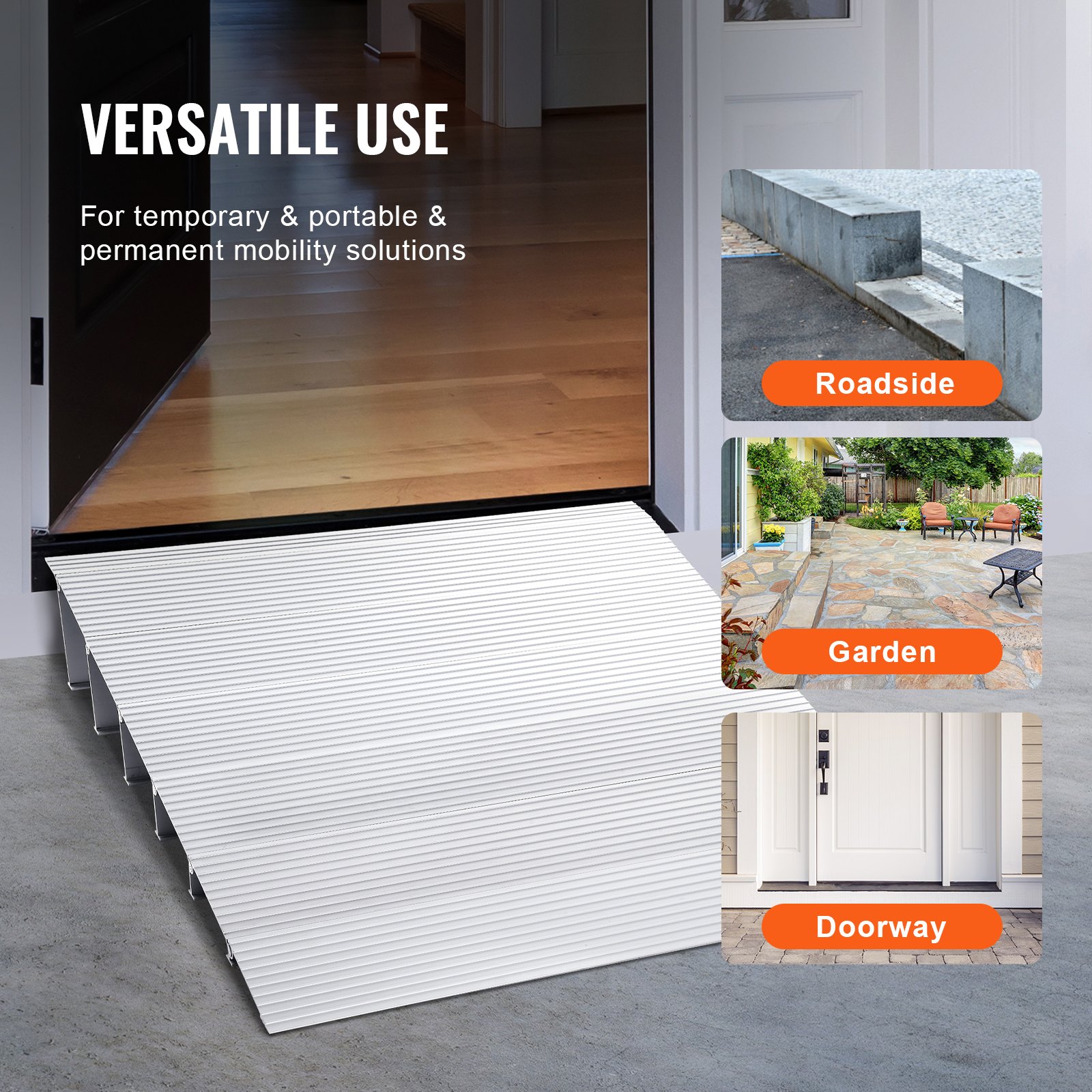 Rampa progowa VEVOR 69 x 86,4 x 15,2 cm Rampa dla wózków inwalidzkich o nośności 362,8 kg Rampa krawężnikowa ze stopu aluminium Modułowa konstrukcja Rampa progowa Rampa aluminiowa antypoślizgowa