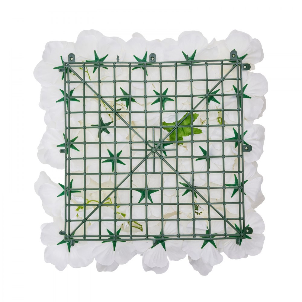 VEVOR Sztuczna ściana roślinna, 24 sztuki, 380 x 380 x 65 mm, Sztuczny żywopłot, Bezszwowa konstrukcja i łatwy montaż na ślub, Walentynki, do domu, baby shower, dekoracja tła, Biały