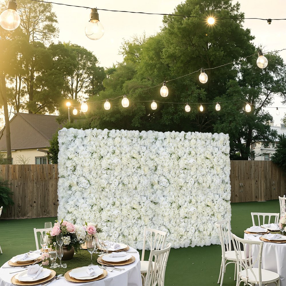 VEVOR Artificial Plant Wall, 24 pieces, 380x380x65 mm, Artificial Hedge, Seamless Design and Easy Installation for Wedding, Valentine's Day, Home, Baby Shower, Backdrop Decoration, White