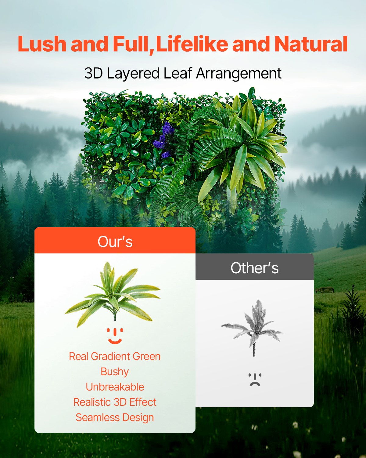 VEVOR Artificial Plant Wall, 8 pieces, 500x500x50 mm, 3D combination of green boxwood panels, green decoration and ivy fence covering, privacy screen backdrop, hedge protection for the garden